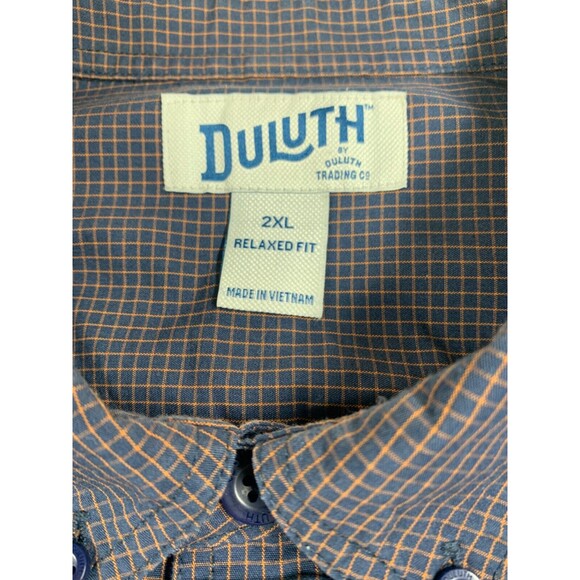 Duluth Mens 2XL Navy Gold Check Relaxed Fit Button Front Work Shirt XXL - Picture 1 of 11